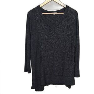 Habitat V-neck Knit Tunic Heather Charcoal 3/4 sleeve size L Casual Lagenlook